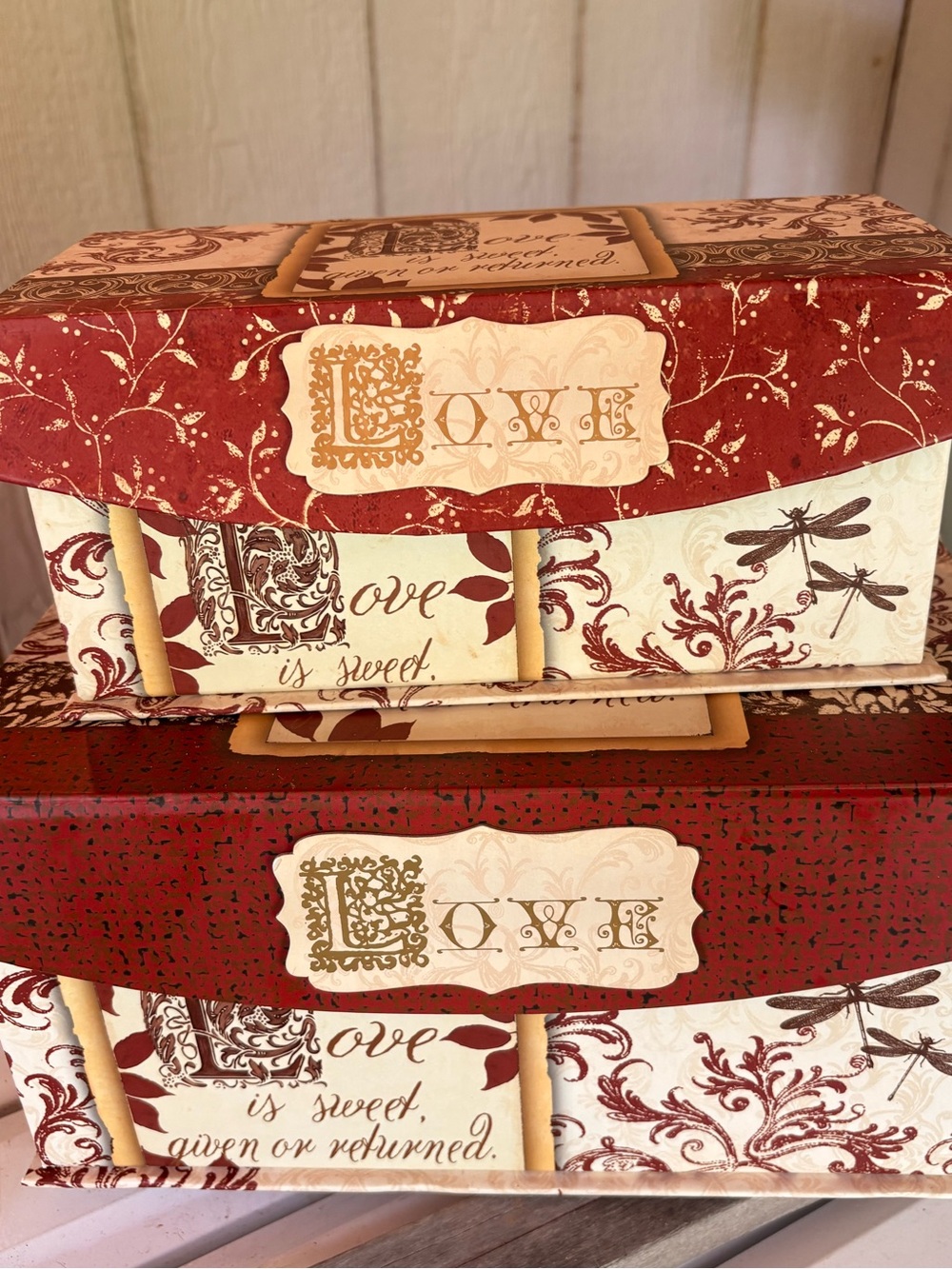 Red and Cream Decorative 'Love' Storage Boxes - Set of 2